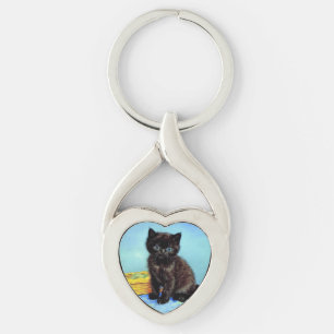 Van Gogh Zwart Kitten met garen Sleutelhanger