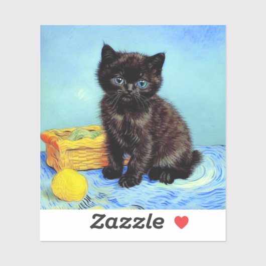 Van Gogh Zwart Kitten met garen Sticker (Vel)
