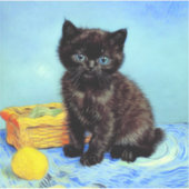 Van Gogh Zwart Kitten met garen Sticker (Voorkant)