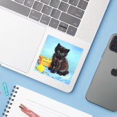 Van Gogh Zwart Kitten met garen Sticker (Laptop met iPhone)