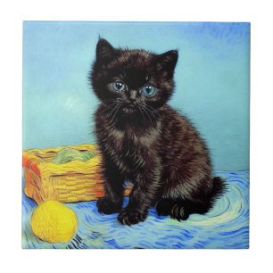 Van Gogh Zwart Kitten met garen Tegeltje