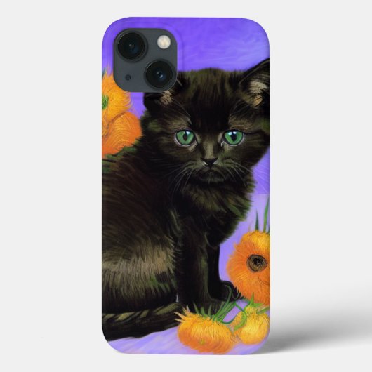 Van Gogh Zwart Kitten met Zonnebloemen Case-Mate iPhone Case (Achterkant)