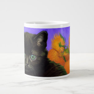 Van Gogh Zwart Kitten met Zonnebloemen Grote Koffiekop