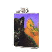 Van Gogh Zwart Kitten met Zonnebloemen Heupfles (Links)