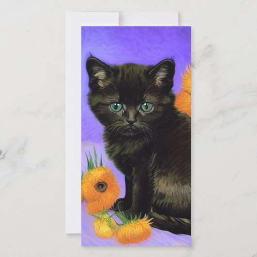 Van Gogh Zwart Kitten met Zonnebloemen Kaart (Voorkant)