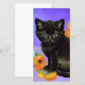 Van Gogh Zwart Kitten met Zonnebloemen Kaart (Voorkant / Achterkant)