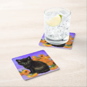 Van Gogh Zwart Kitten met Zonnebloemen Kartonnen Onderzetters (Insitu)
