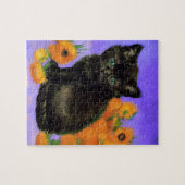 Van Gogh Zwart Kitten met Zonnebloemen Legpuzzel (Horizontaal)