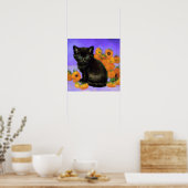 Van Gogh Zwart Kitten met Zonnebloemen Poster (Keuken)