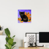 Van Gogh Zwart Kitten met Zonnebloemen Poster (Thuiskantoor)
