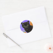 Van Gogh Zwart Kitten met Zonnebloemen Ronde Sticker (Envelop)