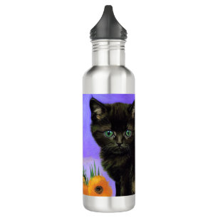 Van Gogh Zwart Kitten met Zonnebloemen Waterfles