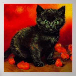 Van Gogh Zwart Kitten Poster