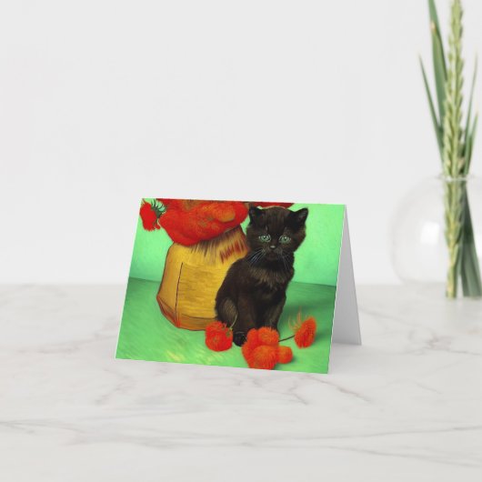 Van Gogh Zwart Kitten Rood Bloemen Aankondiging (Voorkant)