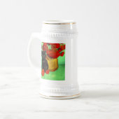 Van Gogh Zwart Kitten Rood Bloemen Bierpul (Voorkant links)