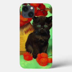 Van Gogh Zwart Kitten Rood Bloemen Case-Mate iPhone Case