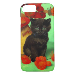 Van Gogh Zwart Kitten Rood Bloemen iPhone 8/7 Hoesje