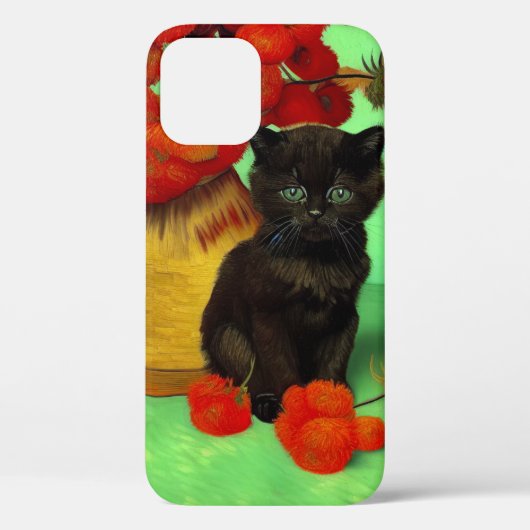 Van Gogh Zwart Kitten Rood Bloemen Case-Mate iPhone Case (Achterkant)