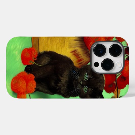 Van Gogh Zwart Kitten Rood Bloemen Case-Mate iPhone Case (Achterkant (horizontaal))