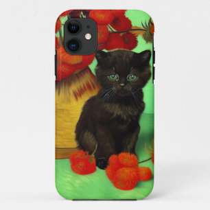 Van Gogh Zwart Kitten Rood Bloemen Case-Mate iPhone Case