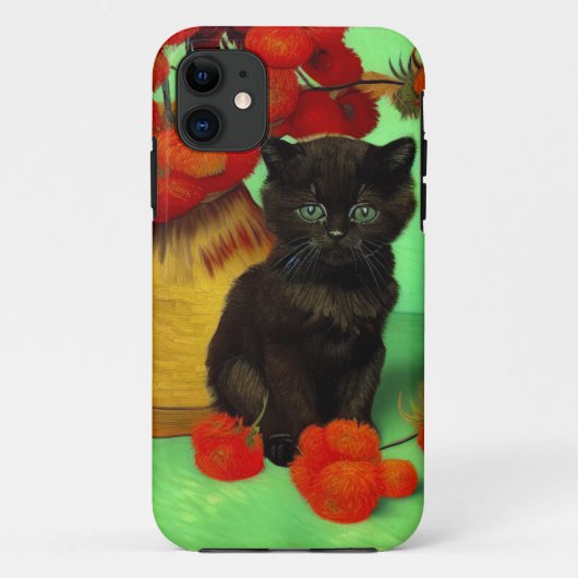 Van Gogh Zwart Kitten Rood Bloemen Case-Mate iPhone Case (Achterkant)