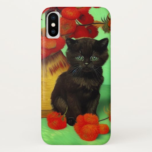 Van Gogh Zwart Kitten Rood Bloemen Case-Mate iPhone Case (Achterkant)