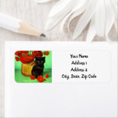 Van Gogh Zwart Kitten Rood Bloemen Etiket (Insitu)