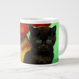 Van Gogh Zwart Kitten Rood Bloemen Grote Koffiekop