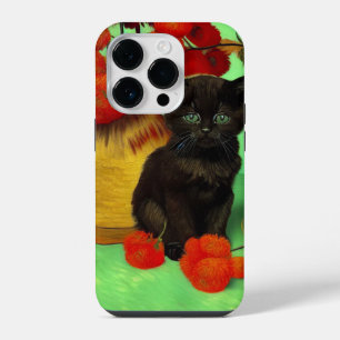 Van Gogh Zwart Kitten Rood Bloemen iPhone 14 Plus Hoesje