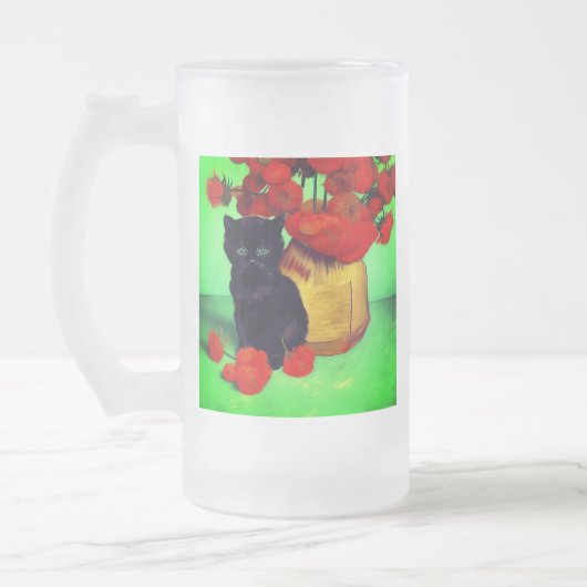 Van Gogh Zwart Kitten Rood Bloemen Matglas Bierpul (Links)
