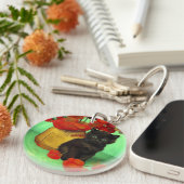 Van Gogh Zwart Kitten Rood Bloemen Sleutelhanger (Voorkant Rechts)