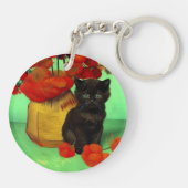 Van Gogh Zwart Kitten Rood Bloemen Sleutelhanger (Achterkant)