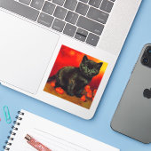 Van Gogh Zwart Kitten Sticker (Laptop met iPhone)
