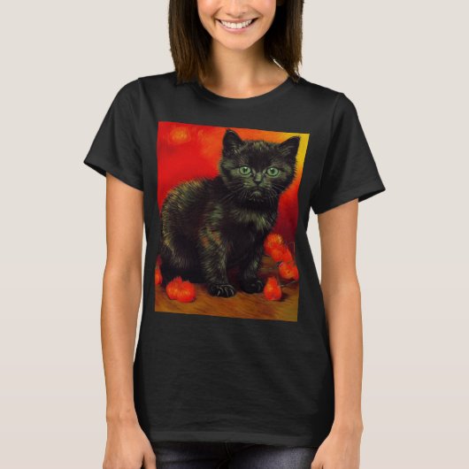 Van Gogh Zwart Kitten T-shirt (Voorkant)