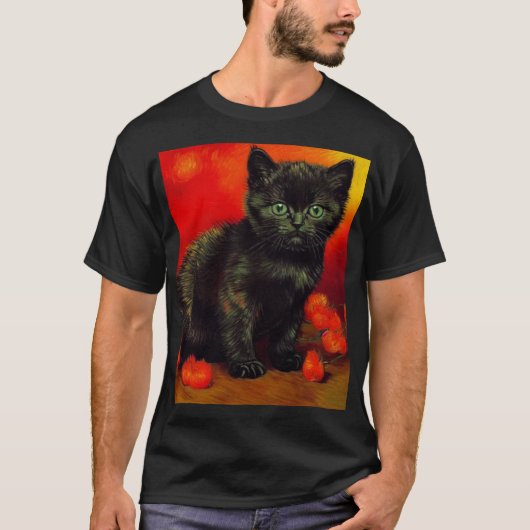 Van Gogh Zwart Kitten T-shirt (Voorkant)