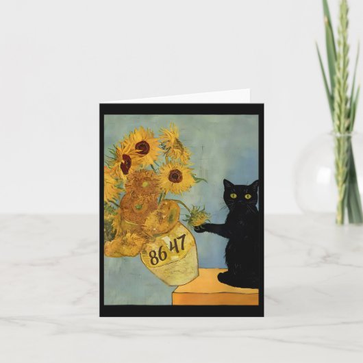 Van Gogh Zwarte Kat met Zonnebloemen 8647 Subtiele Kaart (Voorkant)