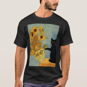 Van Gogh Zwarte Kat met Zonnebloemen 8647 Subtiele T-shirt