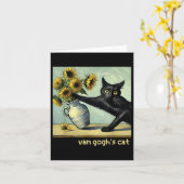 Van Gogh Zwarte Kat Met Zonnebloemen Grappige Katt Kaart (Gele Bloem)