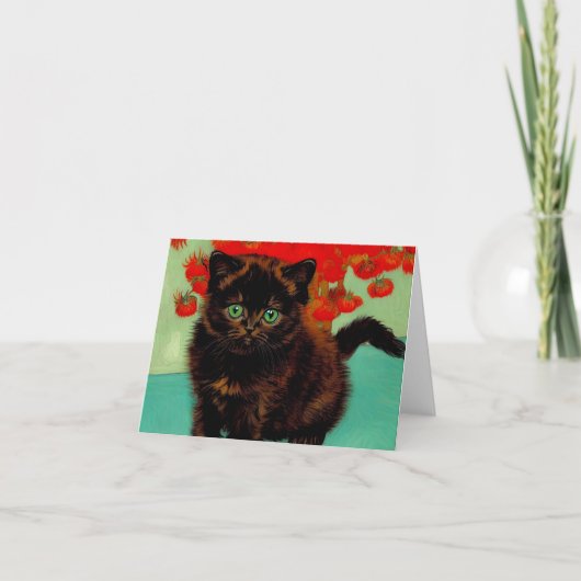 Van Gogh Zwarte Kat Rode Bloemen (Voorkant)