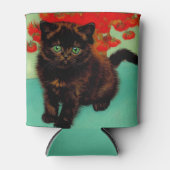 Van Gogh Zwarte Kat Rode Bloemen Blikjeskoeler (Voorkant)