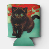 Van Gogh Zwarte Kat Rode Bloemen Blikjeskoeler (Achterkant)