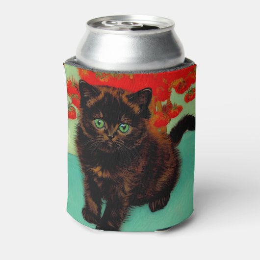 Van Gogh Zwarte Kat Rode Bloemen Blikjeskoeler (Blikje Achterkant)