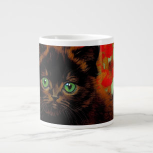 Van Gogh Zwarte Kat Rode Bloemen Grote Koffiekop