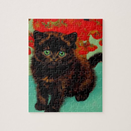 Van Gogh Zwarte Kat Rode Bloemen Legpuzzel (Verticaal)