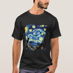 Van Gogh Zwarte Kat Sterrennacht Kattenliefhebber T-shirt