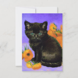 Van Gogh Zwarte Kitten met Zonnebloemen RSVP Kaartje