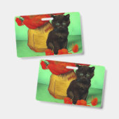 Van Gogh Zwarte Kitten Rode Bloemen Badge (Voor- en achterkant)