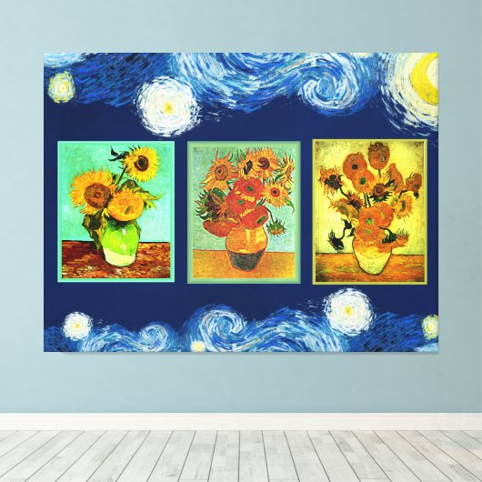 Van Gogh's beroemde zonnebloemen Canvas Afdruk (Insitu (Houten vloer))