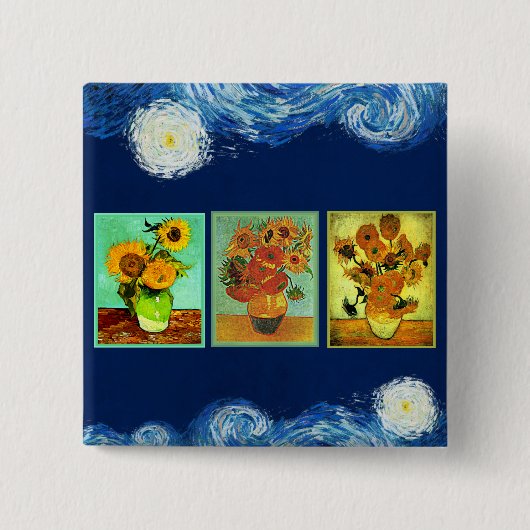 Van Gogh's beroemde zonnebloemen Vierkante Button 5,1 Cm (Voorkant)