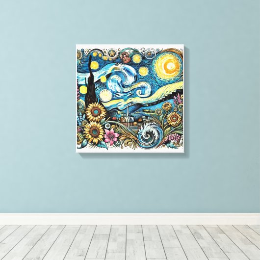 Van Gogh's Dreamscape Canvas kunstmuur (Insitu (Houten vloer))